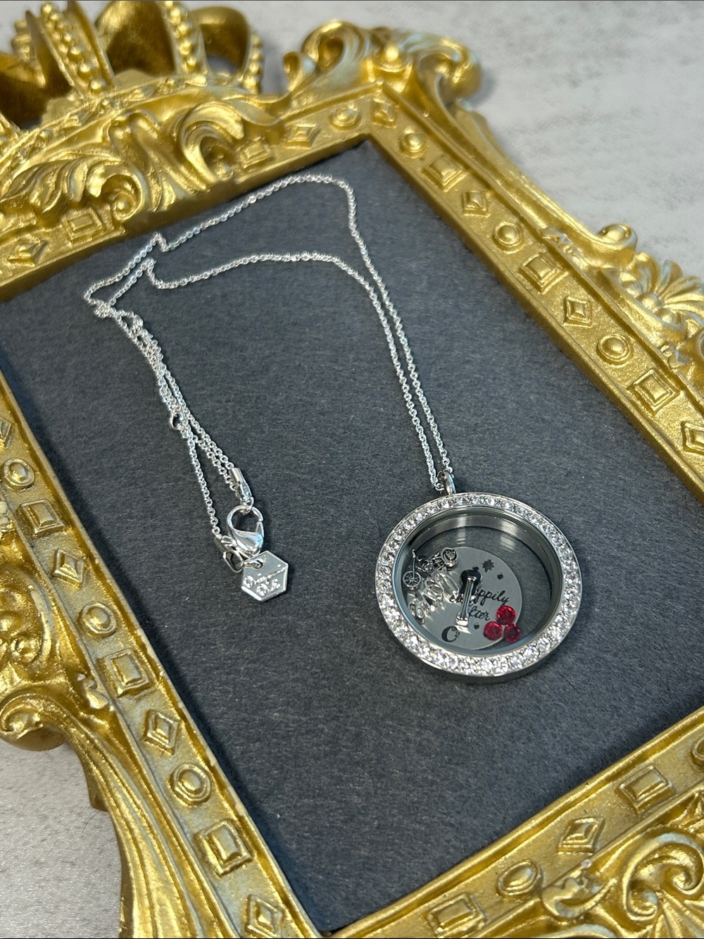 Bundle of Origami Owl Silver Floating Crystal Locket with Charms & Chain